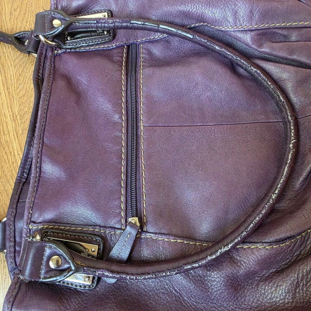 Tignanello Purse Soft Leather Hobo Shoulder Handbag Purple READ - Picture 7 of 14